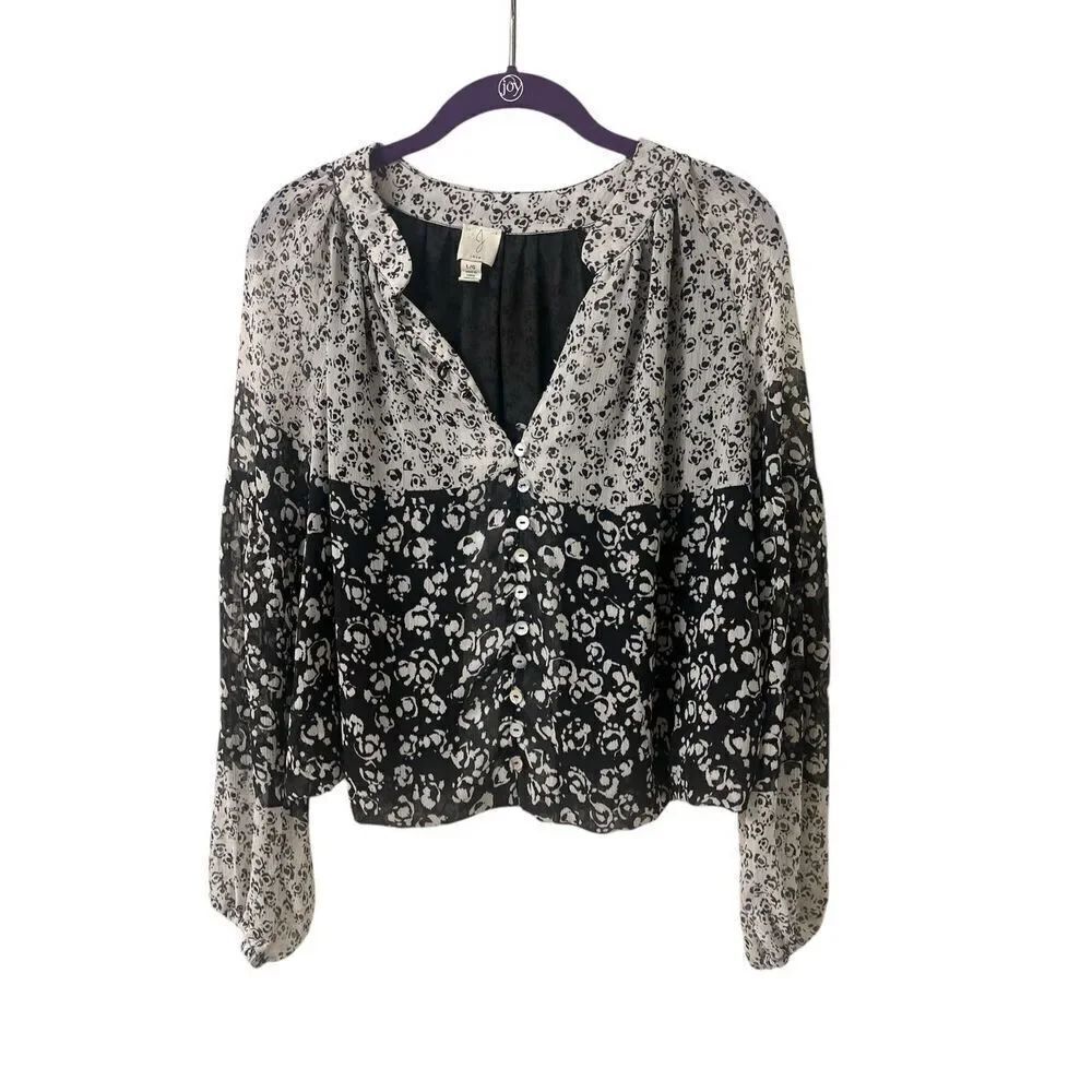 Joie blouse black and white multi print floral sz Large